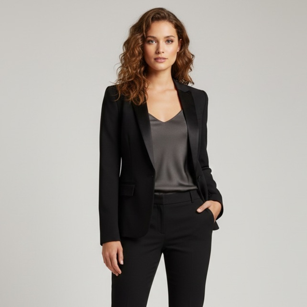 Theory Black Satin-Lapel Blazer